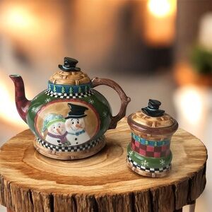Teapot House of Hatten Peggy Fairfax Herrick Large Mr &Mrs Snowman w/Sugar bowl